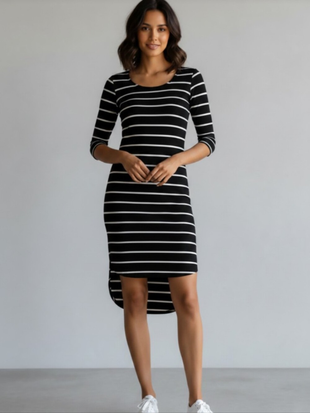 Comme USA Rayon Rib Stripe Dress